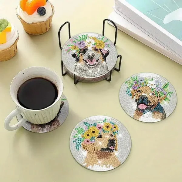 8pcs Puppy DIY Diamond Art Coaster Set (DDD1) - Image 3