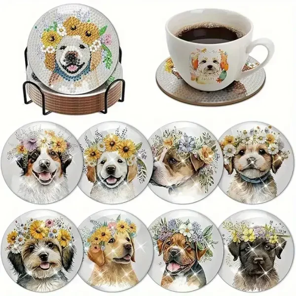 8pcs Puppy DIY Diamond Art Coaster Set (DDD1)