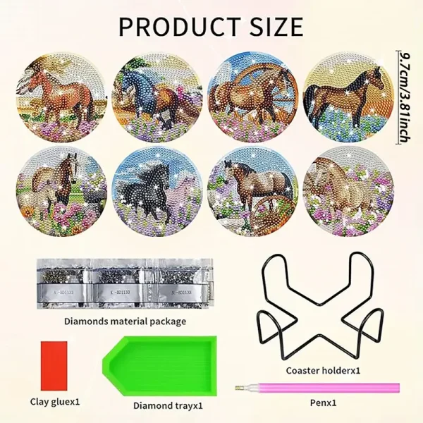 8pcs Horse DIY Diamond Art Coaster Set (HDD1) - Image 2