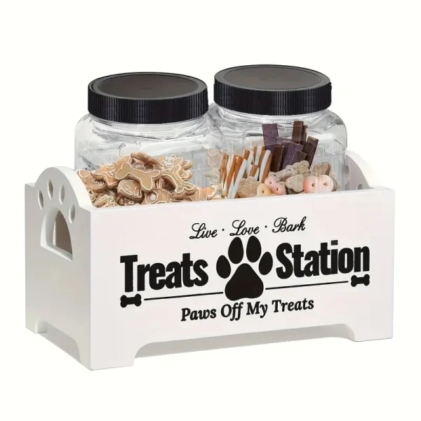 Wooden Pet Treat Holder (T1) 2 Containers